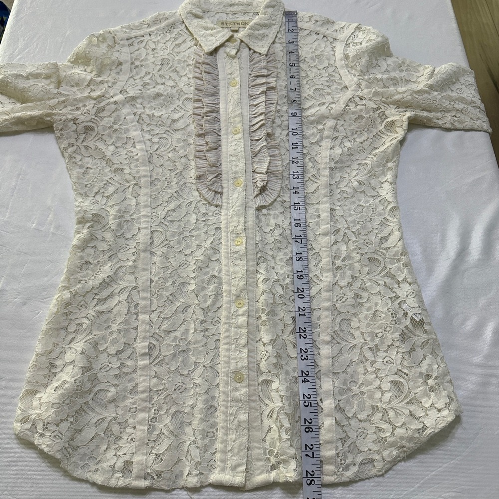 Stetson Lace Western Shirt Womens L Cream Ruffle Coastal Cowgirl Victorian Boho - Picture 7 of 12
